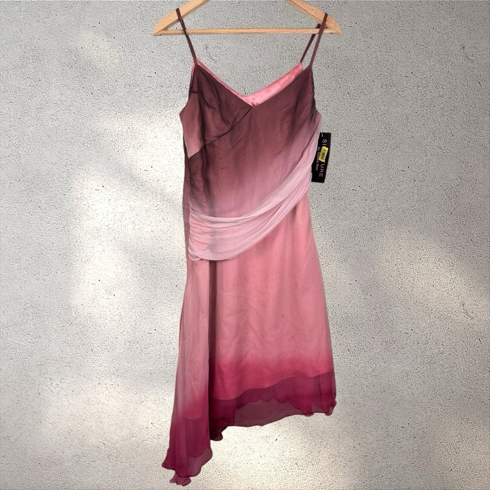 Vtg Y2K 90s Robbie Bee Silk Asymmetrical Ombré Slip Dress Fairy Whimsical‎ Sz 8